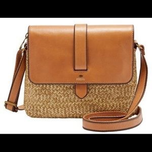 Fossil Kinley Leather Straw Crossbody Bag